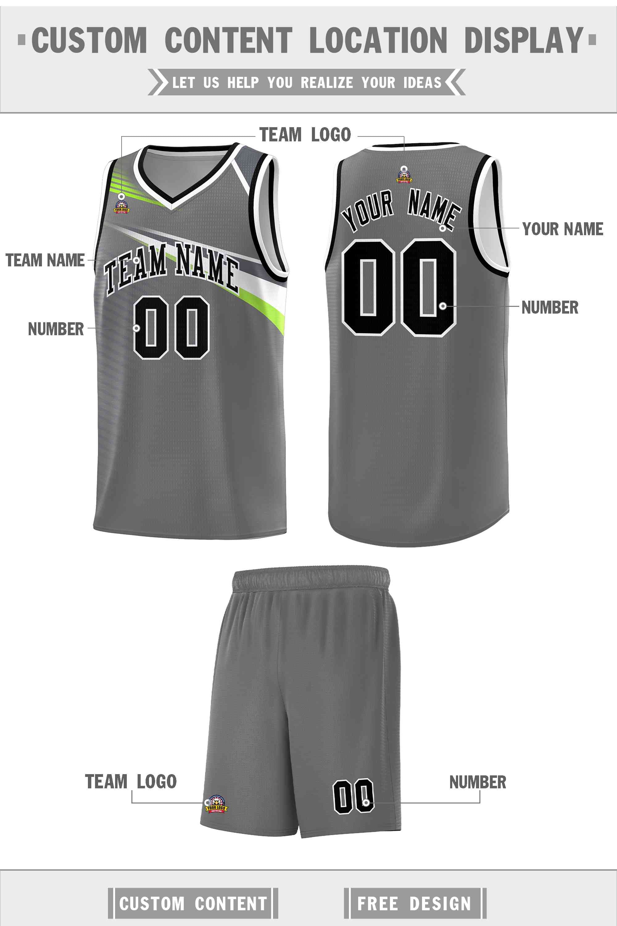 Custom Dark Gray Black-White Chest Color Block Sports Uniform Basketball Jersey