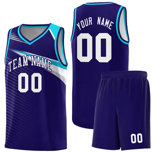 Custom Navy White Chest Color Block Sports Uniform Basketball Jersey