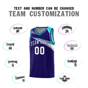 Custom Navy White Chest Color Block Sports Uniform Basketball Jersey