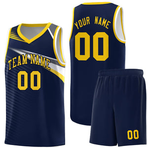 Custom Navy Gold-Navy Chest Color Block Sports Uniform Basketball Jersey