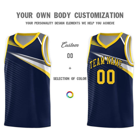 Custom Navy Gold-Navy Chest Color Block Sports Uniform Basketball Jersey
