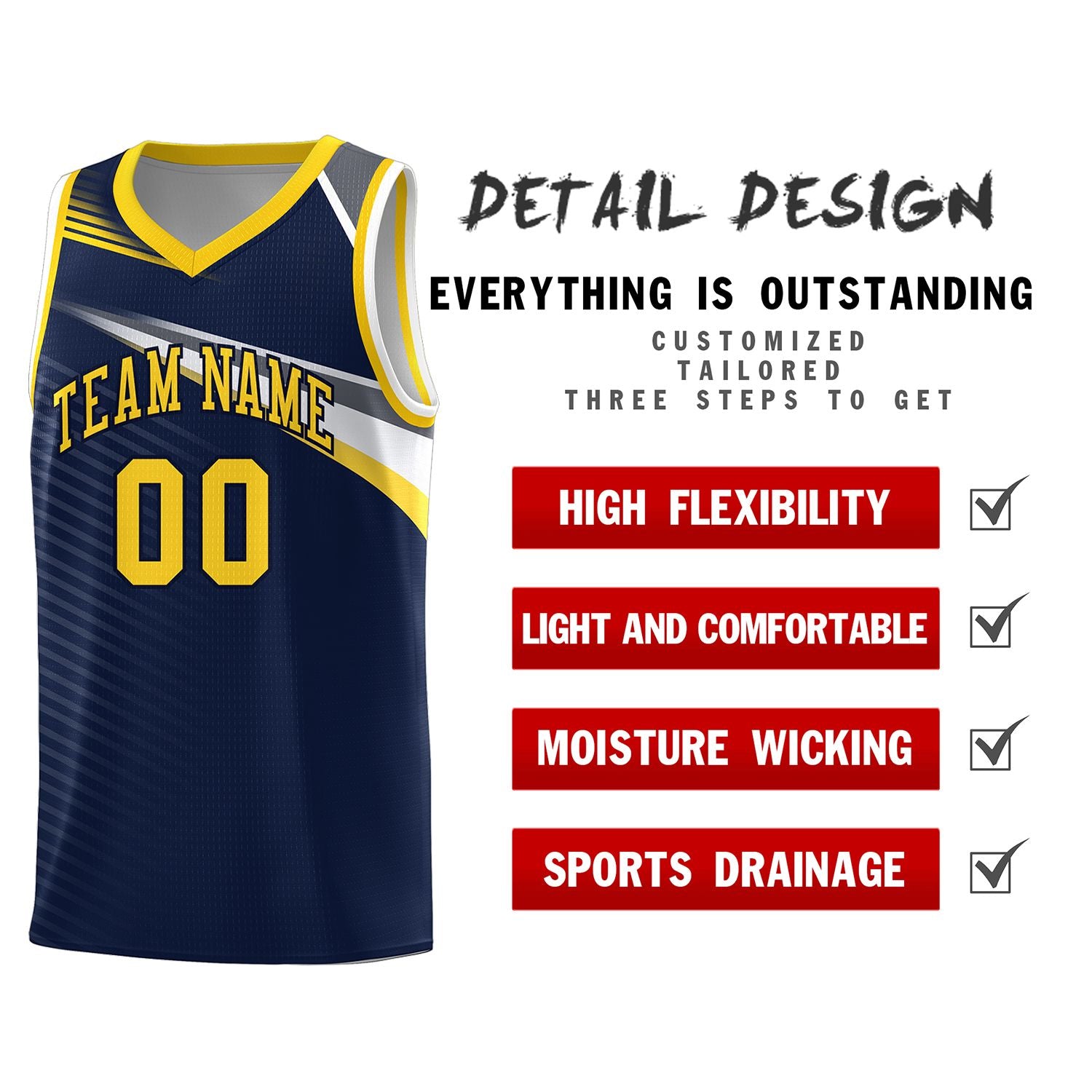 Custom Navy Gold-Navy Chest Color Block Sports Uniform Basketball Jersey