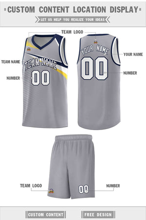 Custom Gray White-Navy Chest Color Block Sports Uniform Basketball Jersey