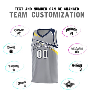 Custom Gray White-Navy Chest Color Block Sports Uniform Basketball Jersey