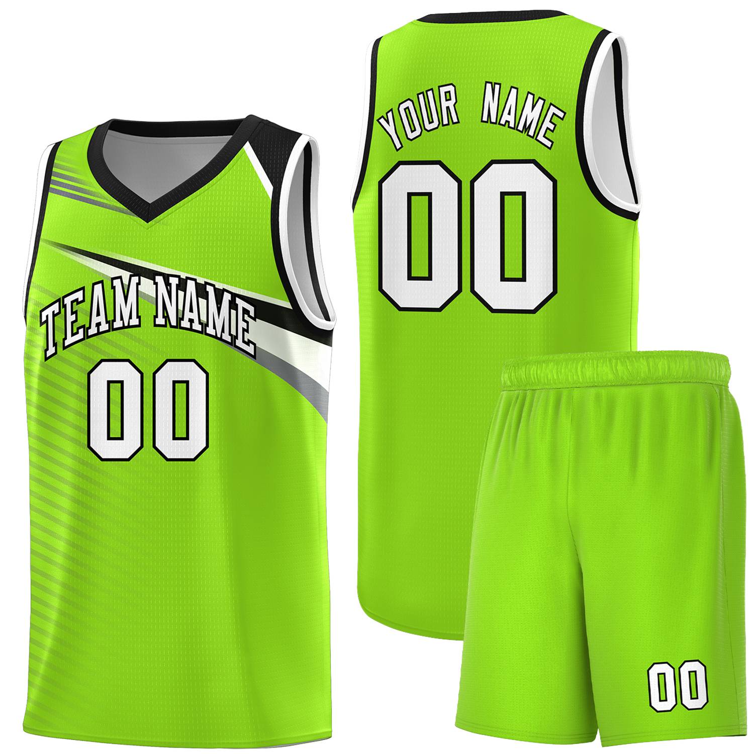 Custom Neon Green White-Black Chest Color Block Sports Uniform Basketball Jersey