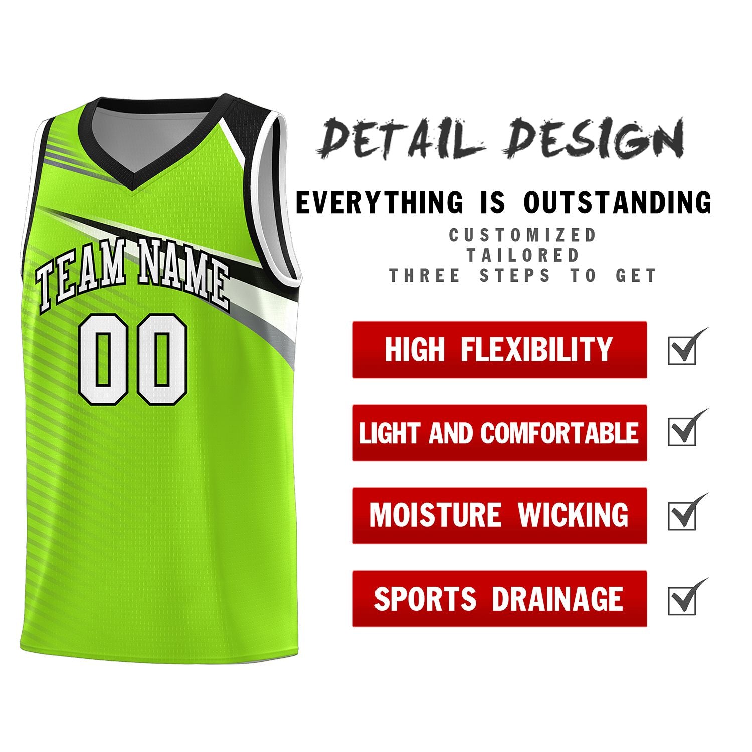 Custom Neon Green White-Black Chest Color Block Sports Uniform Basketball Jersey