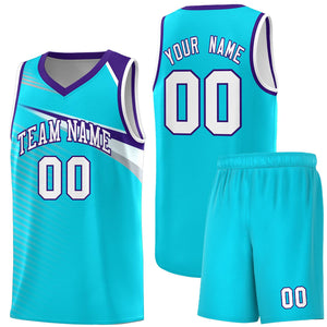 Custom Light Blue White Chest Color Block Sports Uniform Basketball Jersey