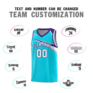 Custom Light Blue White Chest Color Block Sports Uniform Basketball Jersey