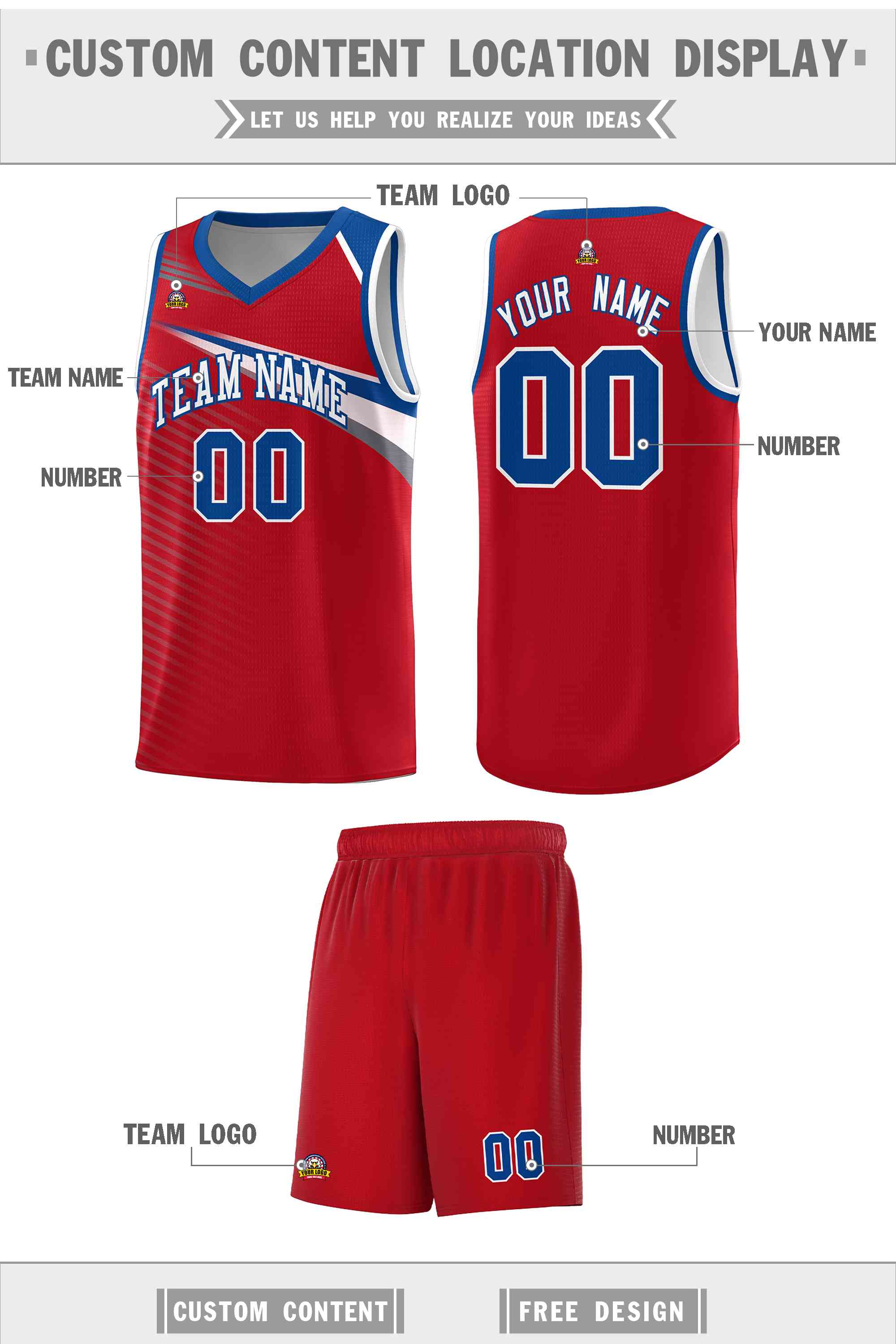 Custom Red White Chest Color Block Sports Uniform Basketball Jersey