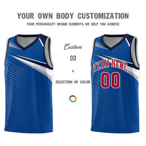 Custom Royal White Chest Color Block Sports Uniform Basketball Jersey