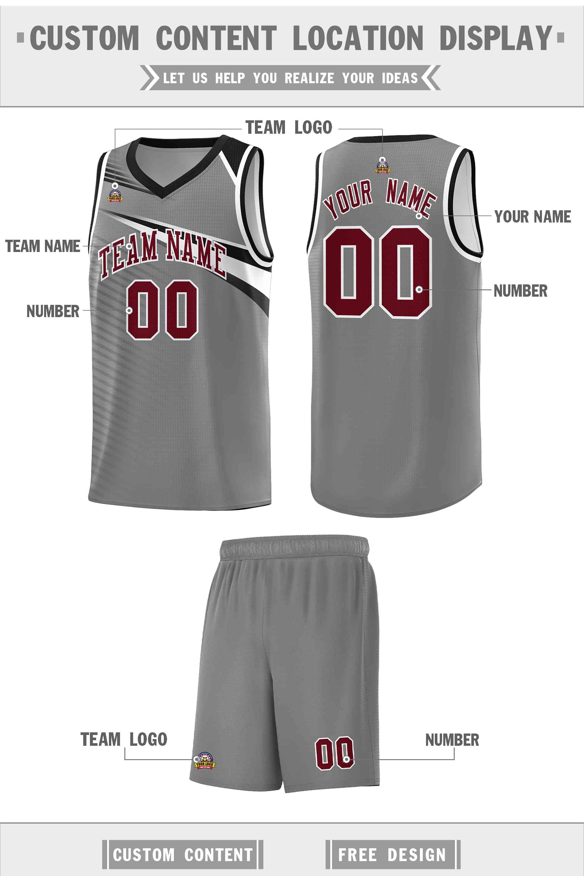 Custom Dark Gray Crimson-White Chest Color Block Sports Uniform Basketball Jersey