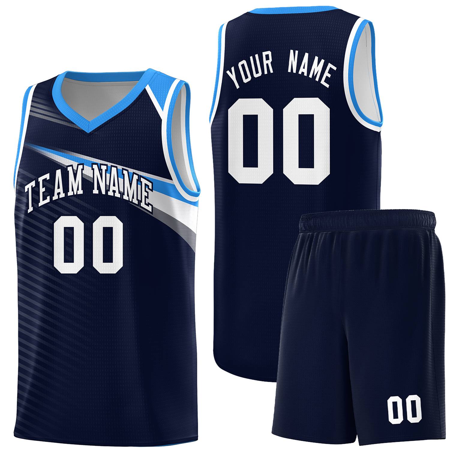 Custom Navy White Chest Color Block Sports Uniform Basketball Jersey