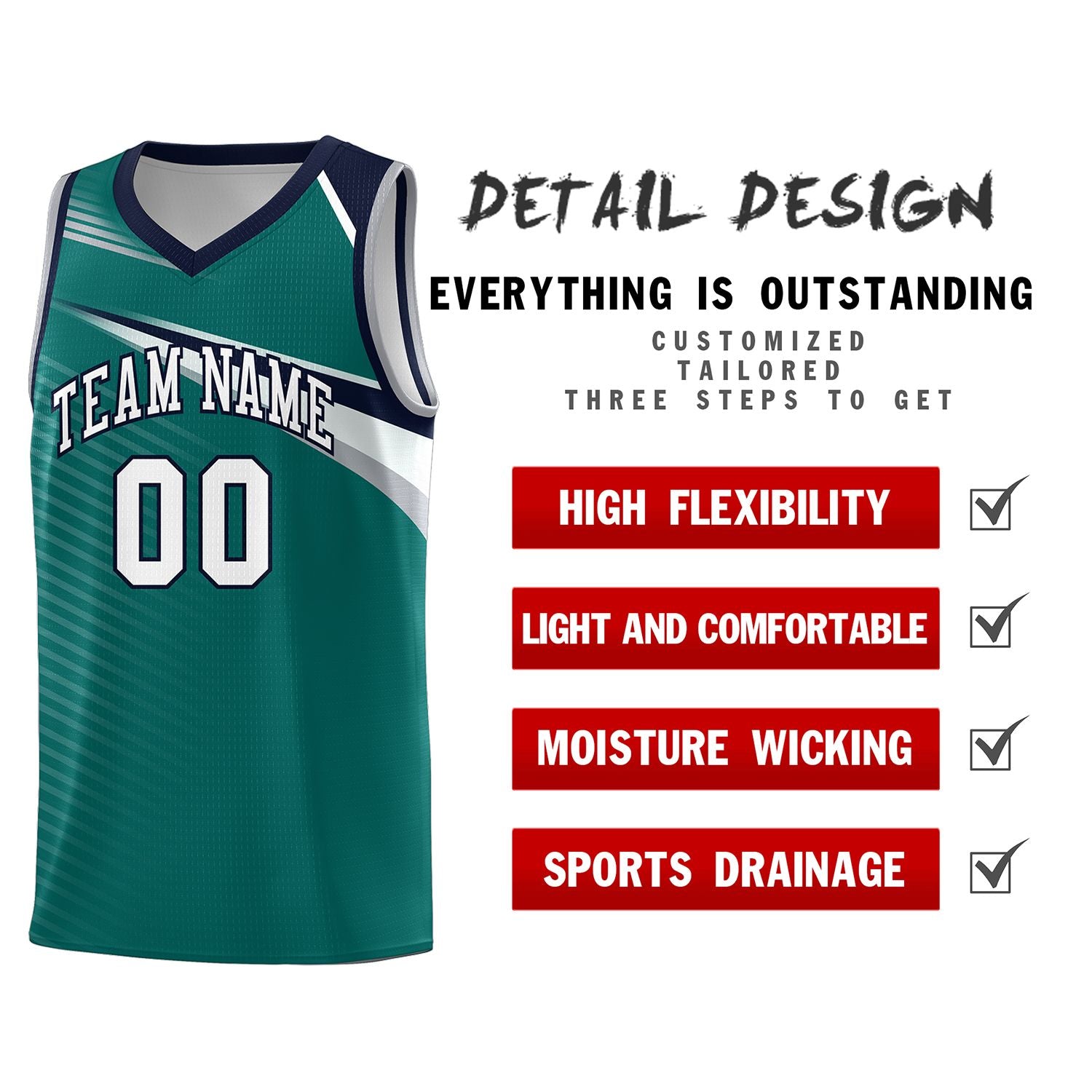 Custom Aqua White-Navy Chest Color Block Sports Uniform Basketball Jersey