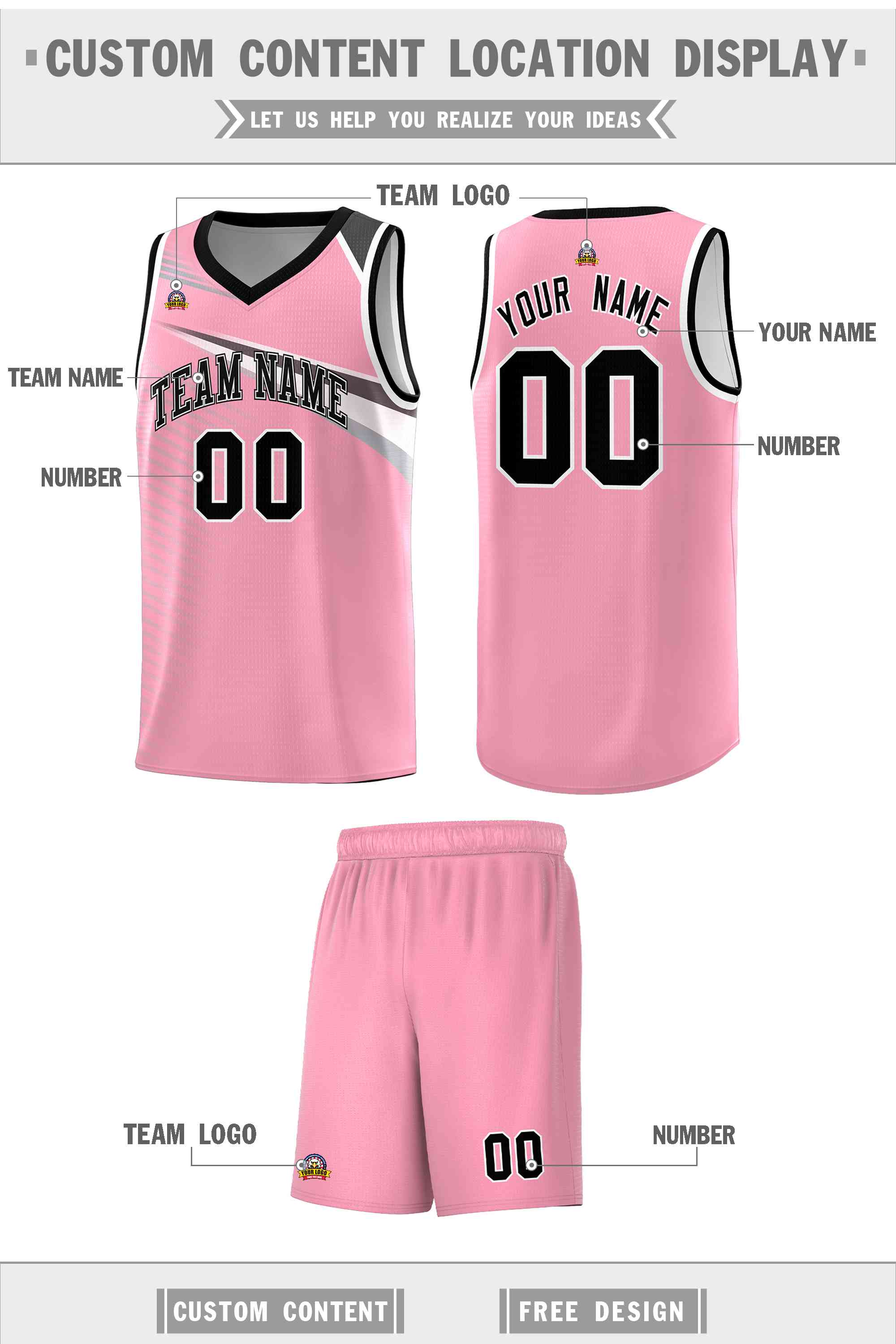 Custom Pink Black-White Chest Color Block Sports Uniform Basketball Jersey