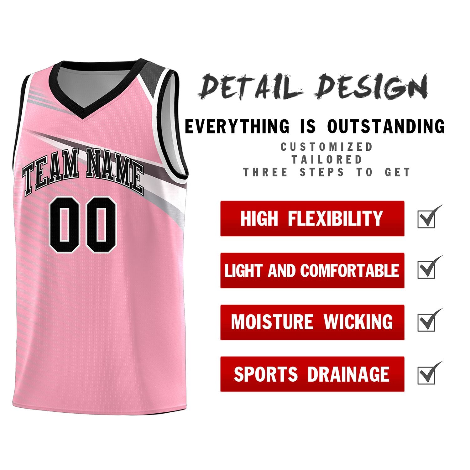 Custom Pink Black-White Chest Color Block Sports Uniform Basketball Jersey