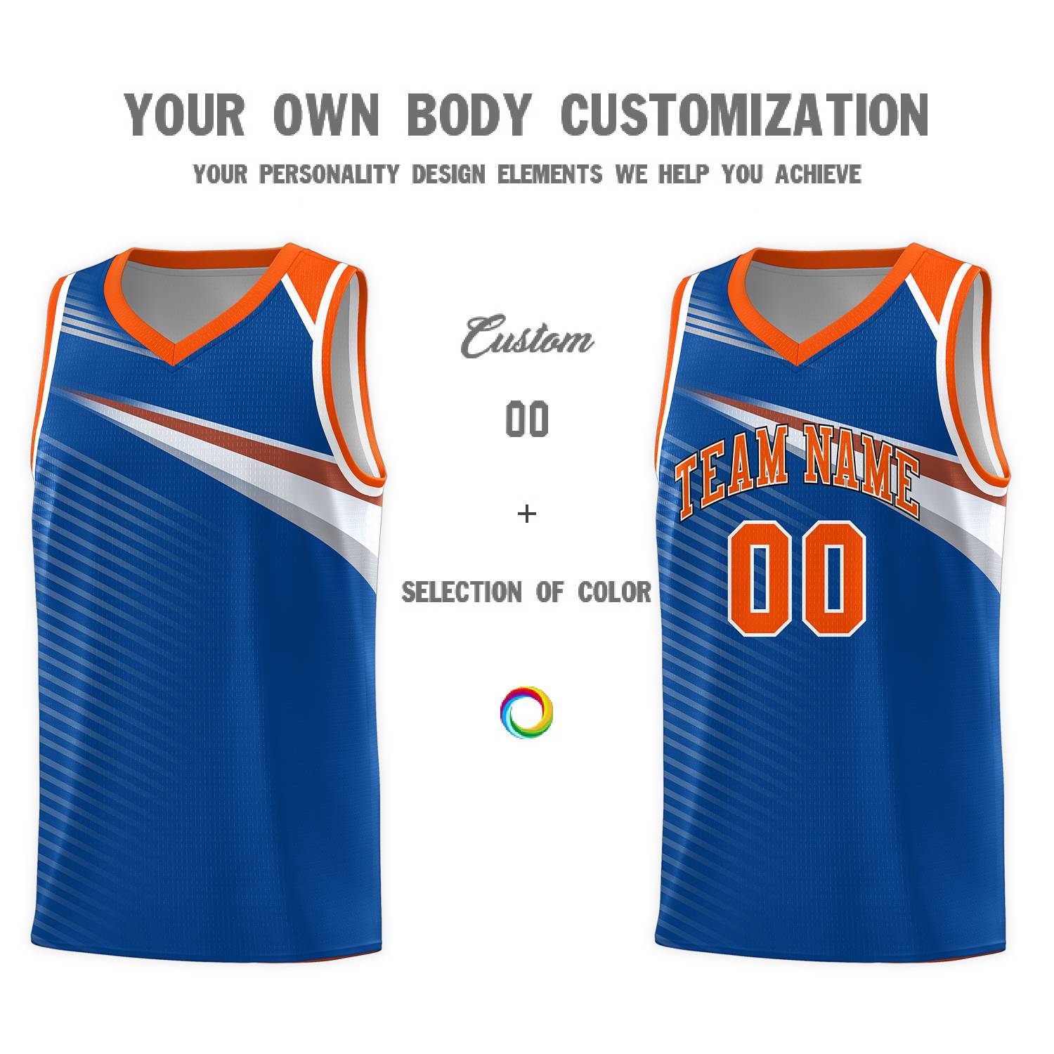 Custom Royal Orange-White Chest Color Block Sports Uniform Basketball Jersey