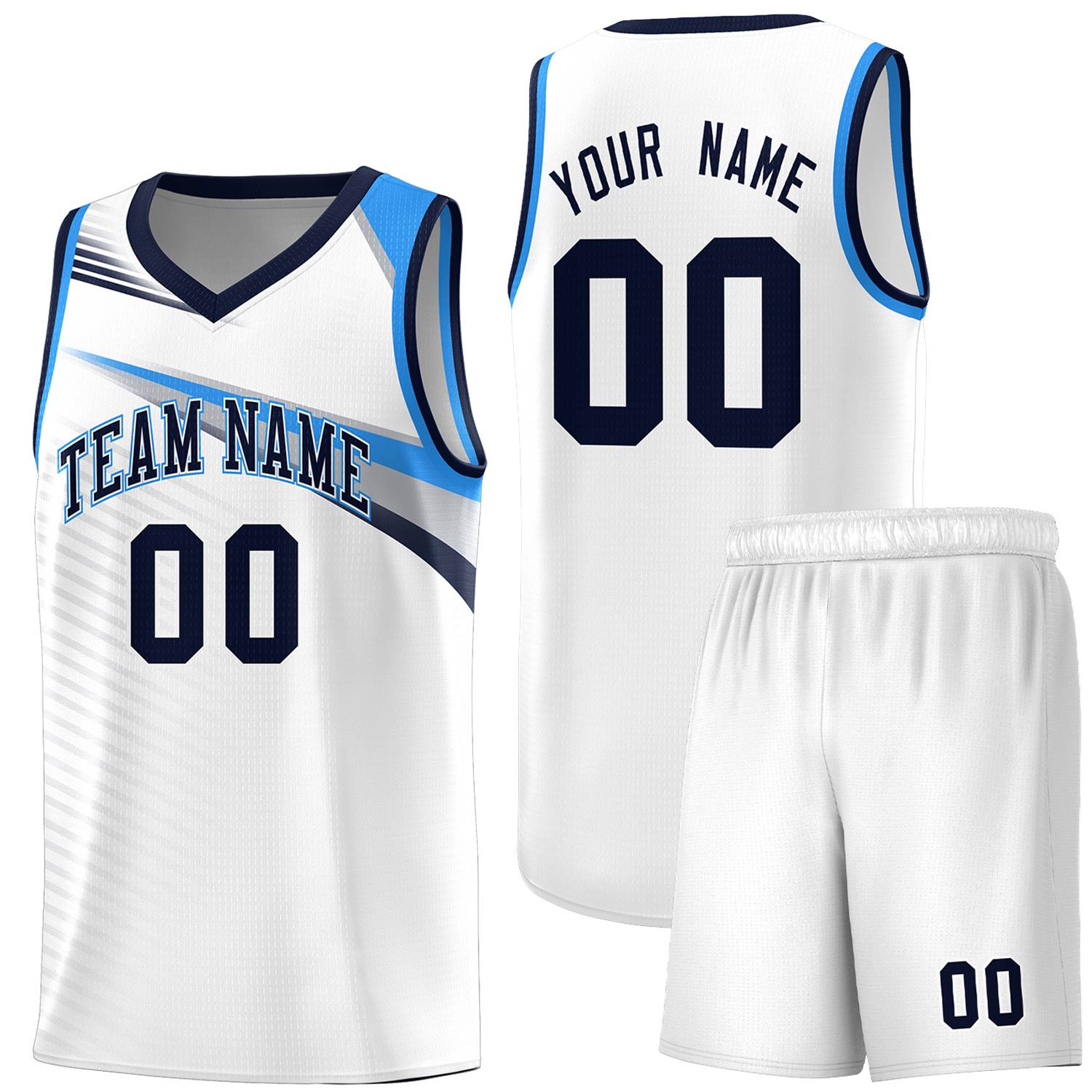 Custom White Navy Chest Color Block Sports Uniform Basketball Jersey