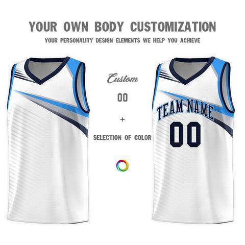 Custom White Navy Chest Color Block Sports Uniform Basketball Jersey