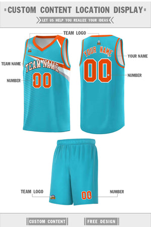 Custom Light Blue White-Orange Chest Color Block Sports Uniform Basketball Jersey