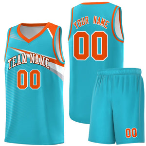 Custom Light Blue White-Orange Chest Color Block Sports Uniform Basketball Jersey