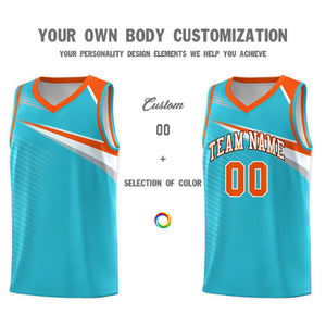 Custom Light Blue White-Orange Chest Color Block Sports Uniform Basketball Jersey