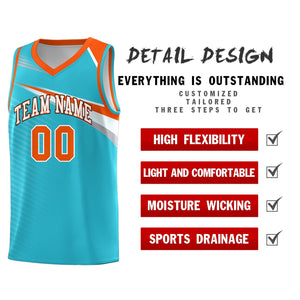 Custom Light Blue White-Orange Chest Color Block Sports Uniform Basketball Jersey