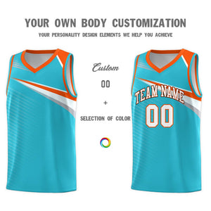 Custom Light Blue White-Orange Chest Color Block Sports Uniform Basketball Jersey