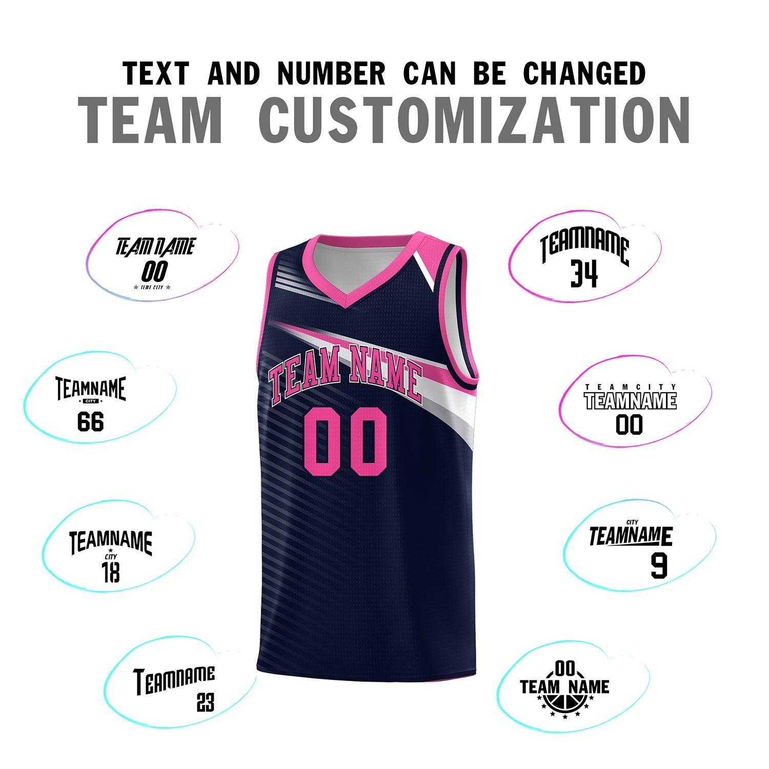 Custom Navy Pink-White Chest Color Block Sports Uniform Basketball Jersey