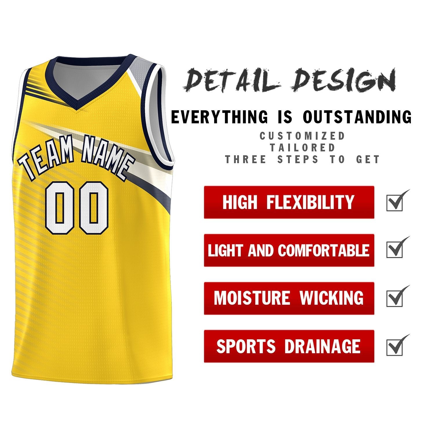 Custom Gold White-Navy Chest Color Block Sports Uniform Basketball Jersey