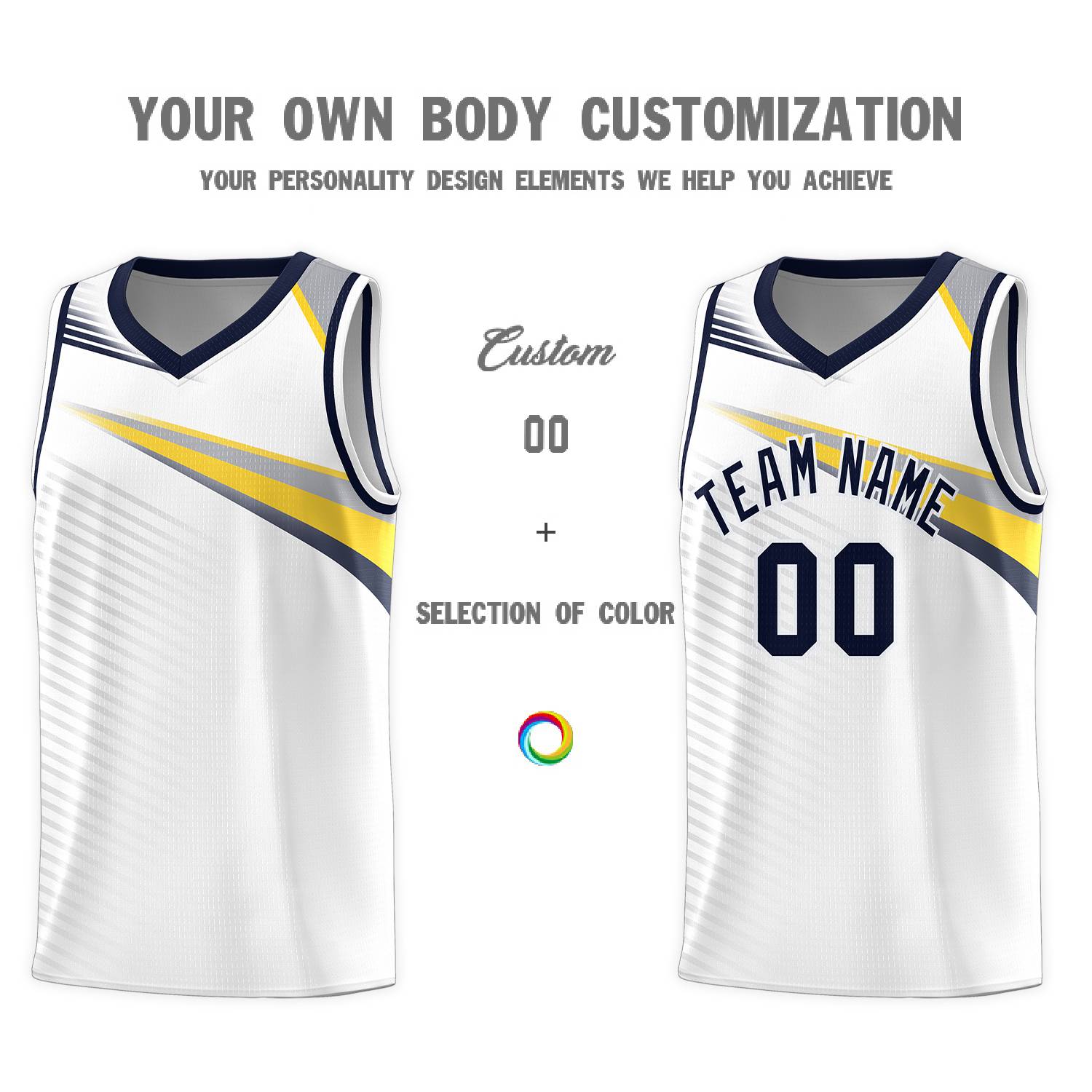 Custom White Navy Chest Color Block Sports Uniform Basketball Jersey