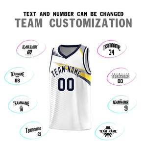 Custom White Navy Chest Color Block Sports Uniform Basketball Jersey