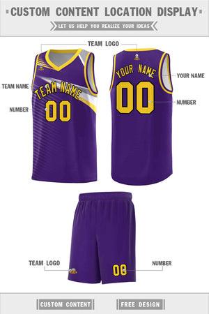 Custom Purple Gold-Black Chest Color Block Sports Uniform Basketball Jersey