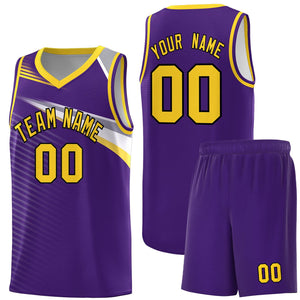 Custom Purple Gold-Black Chest Color Block Sports Uniform Basketball Jersey