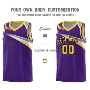 Custom Purple Gold-Black Chest Color Block Sports Uniform Basketball Jersey