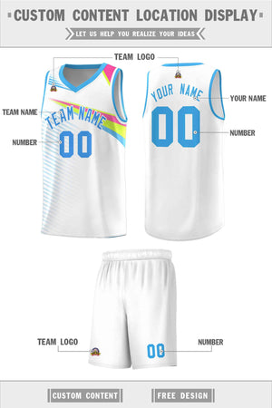 Custom White Powder Blue Chest Color Block Sports Uniform Basketball Jersey