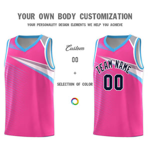 Custom Pink Navy-White Chest Color Block Sports Uniform Basketball Jersey