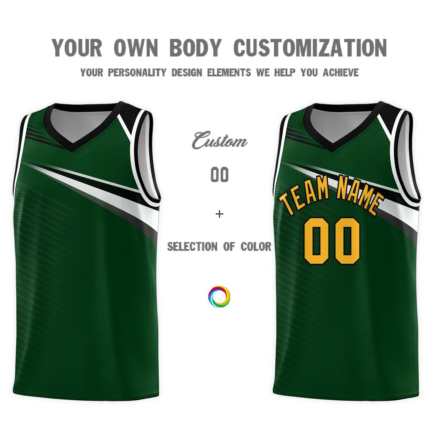 Custom Green Yellow-Black Chest Color Block Sports Uniform Basketball Jersey