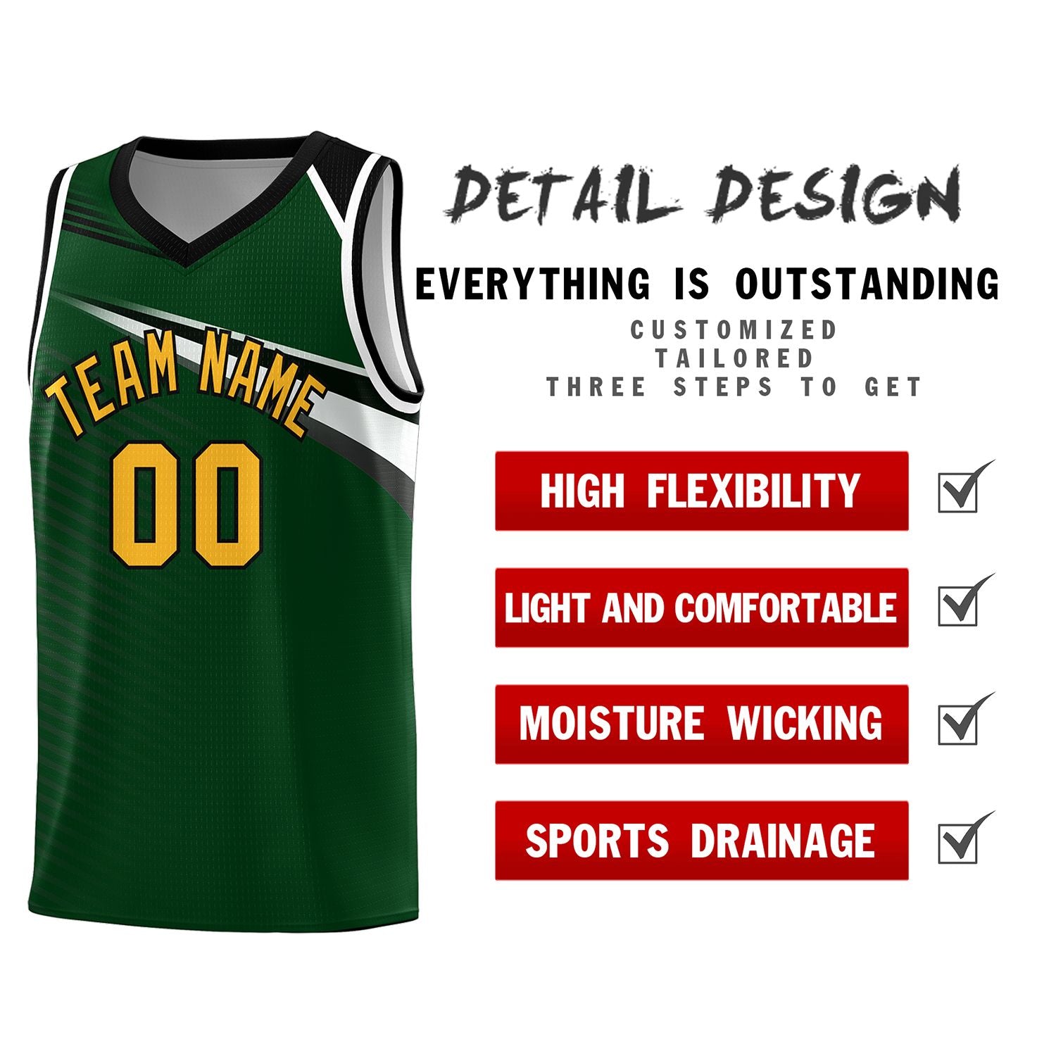 Custom Green Yellow-Black Chest Color Block Sports Uniform Basketball Jersey