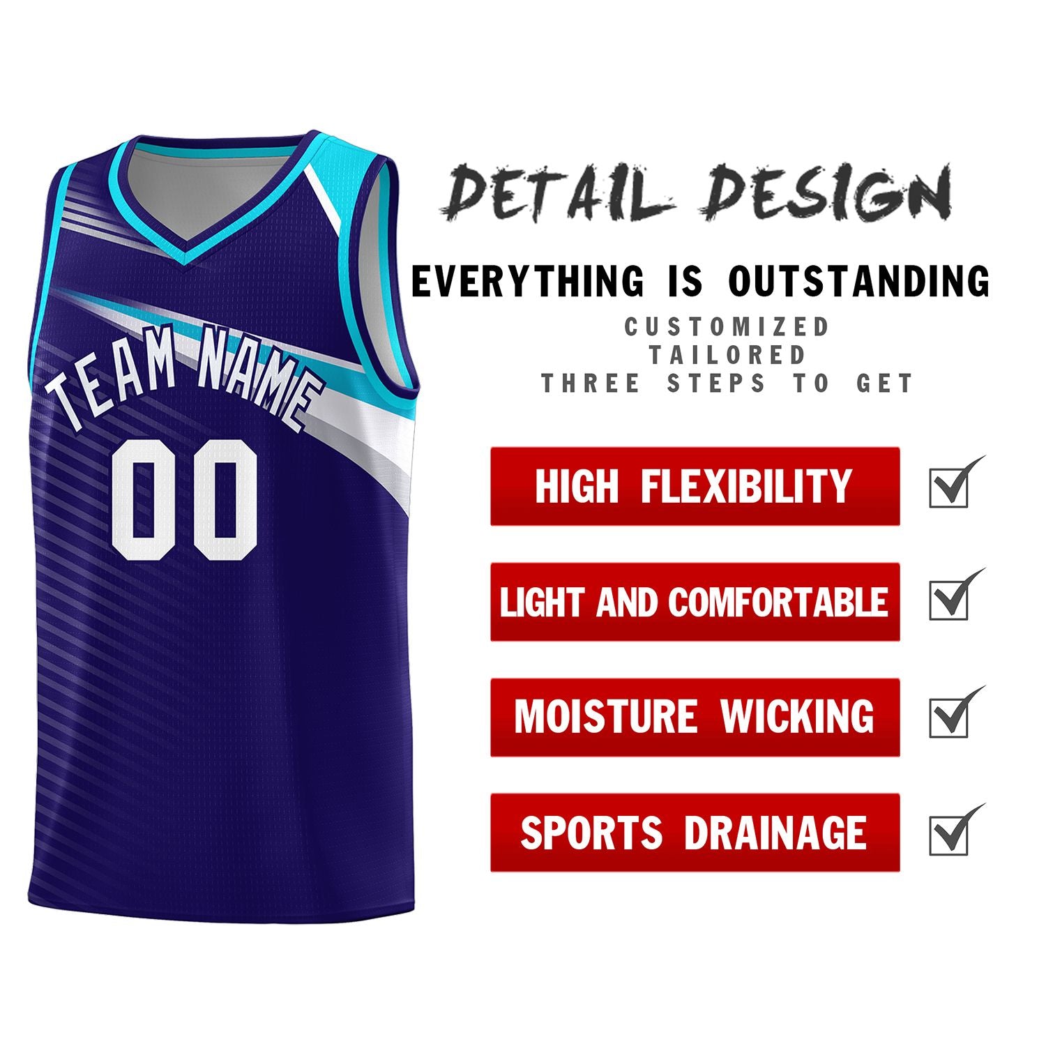 Custom Navy White Chest Color Block Sports Uniform Basketball Jersey