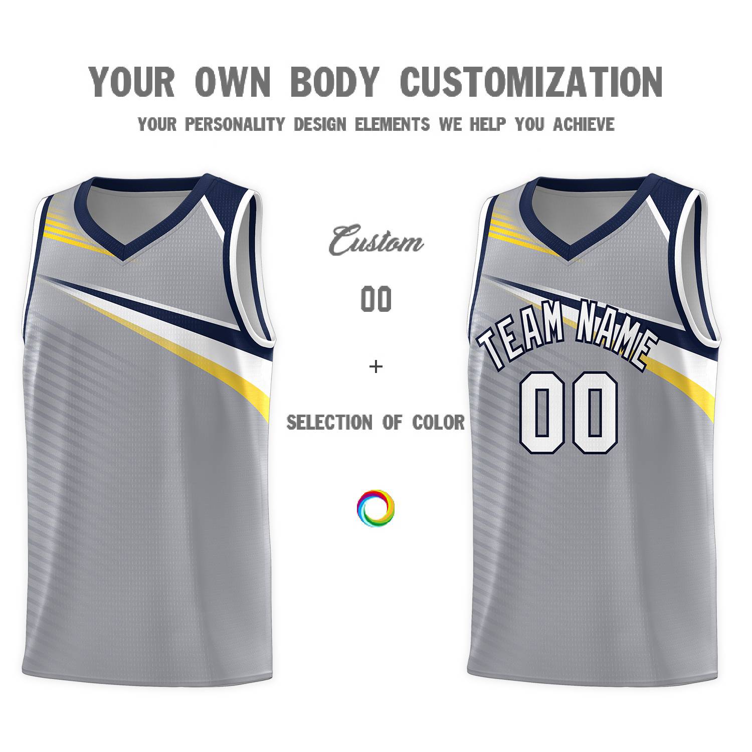 Custom Gray White-Navy Chest Color Block Sports Uniform Basketball Jersey