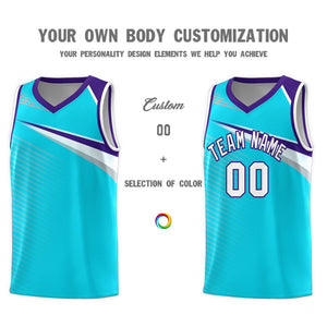 Custom Light Blue White Chest Color Block Sports Uniform Basketball Jersey