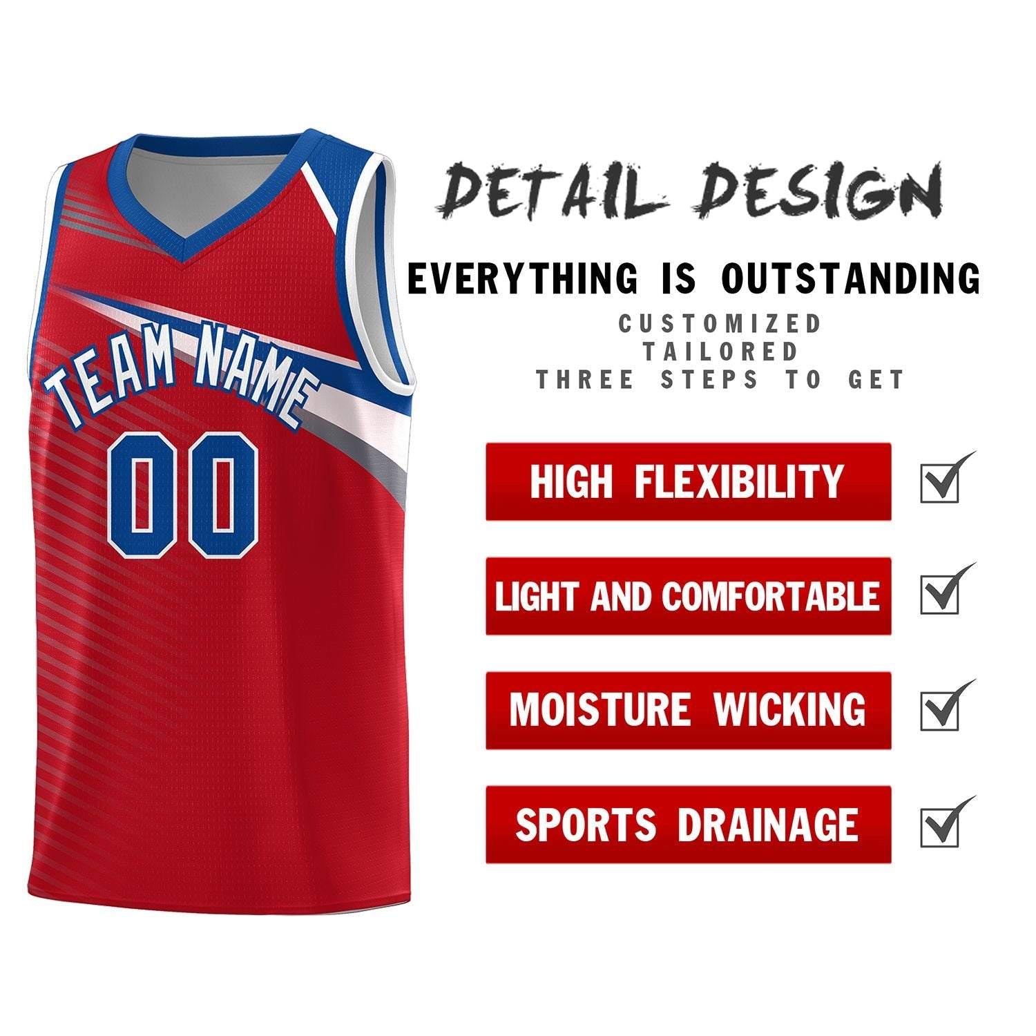 Custom Red White Chest Color Block Sports Uniform Basketball Jersey