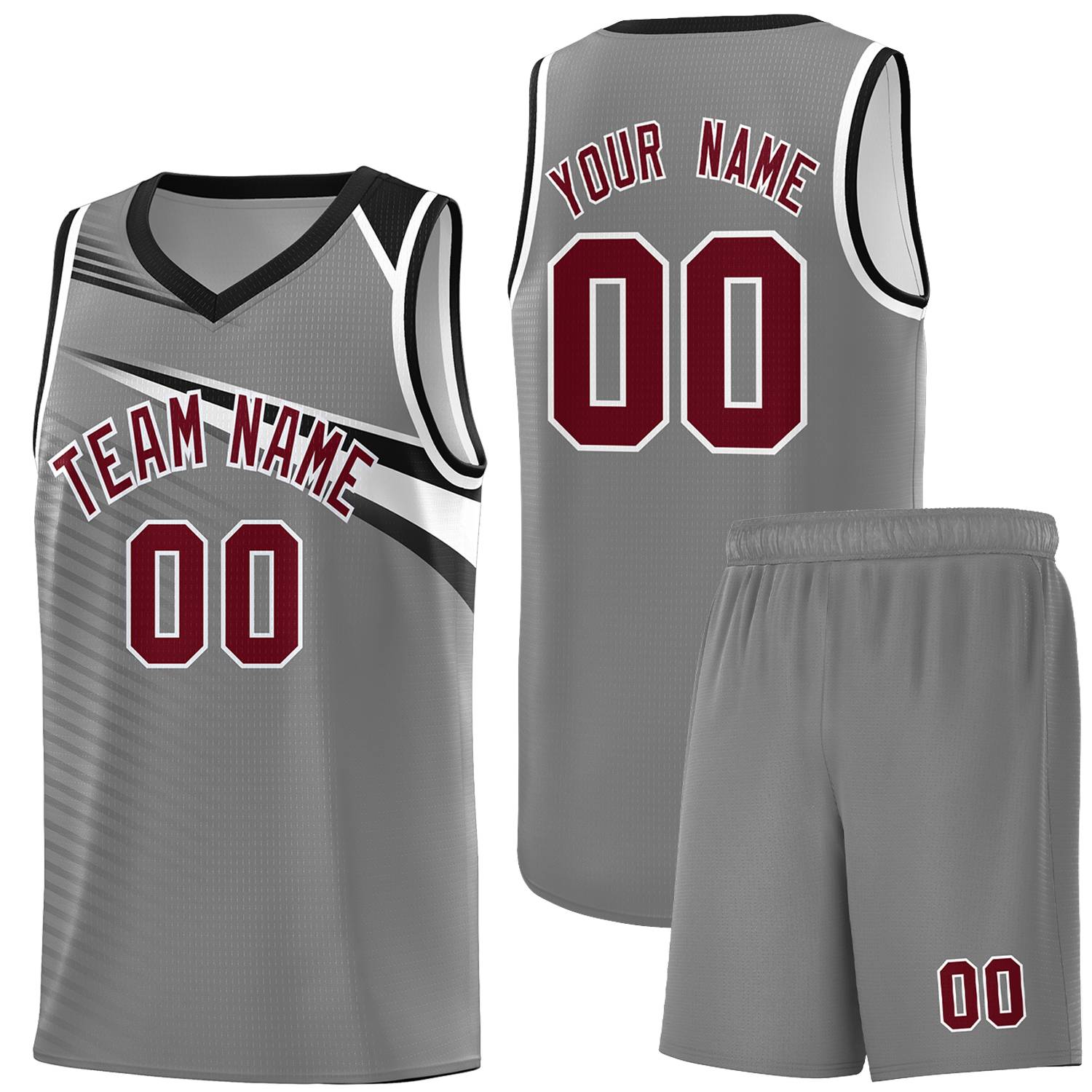 Custom Dark Gray Crimson-White Chest Color Block Sports Uniform Basketball Jersey