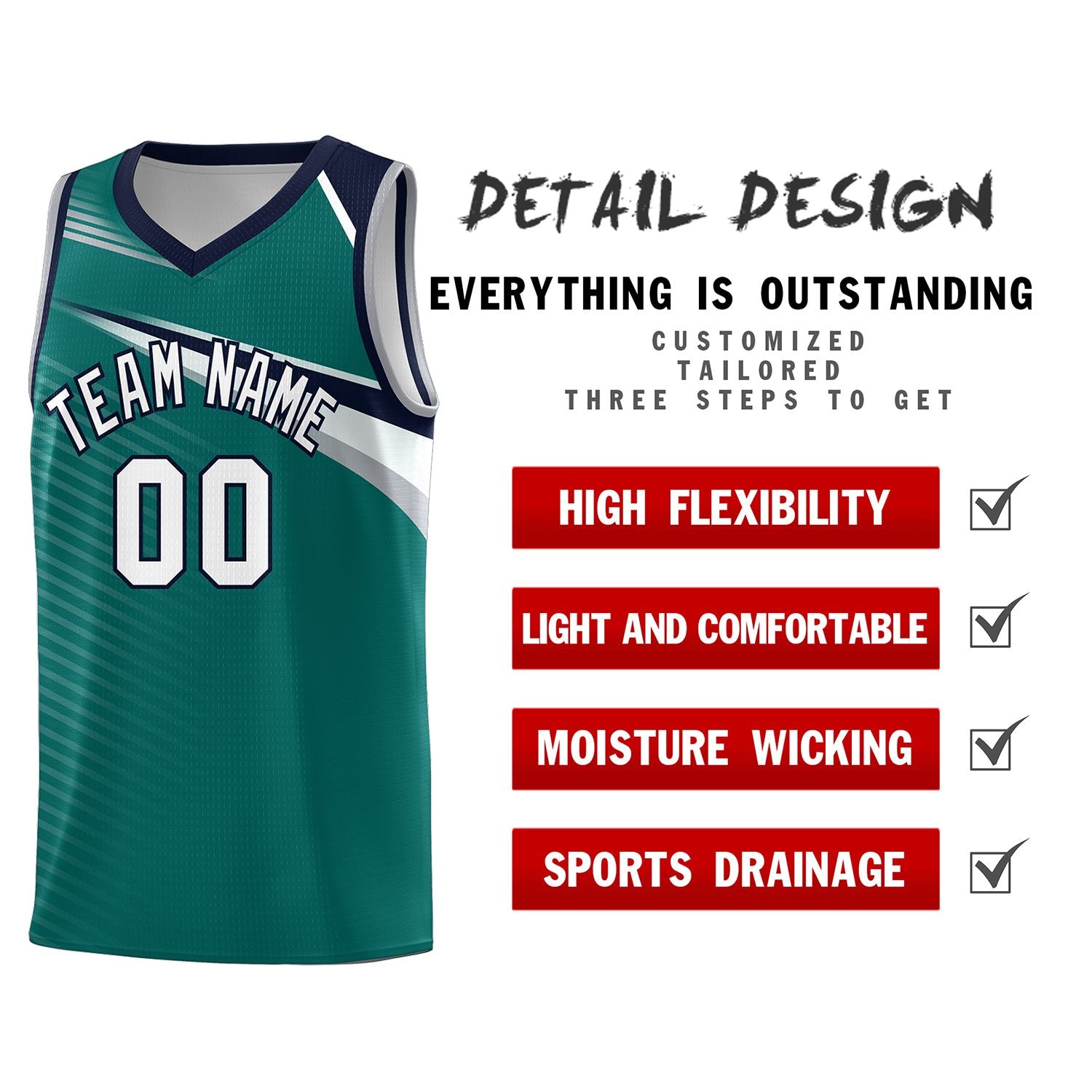 Custom Aqua White-Navy Chest Color Block Sports Uniform Basketball Jersey