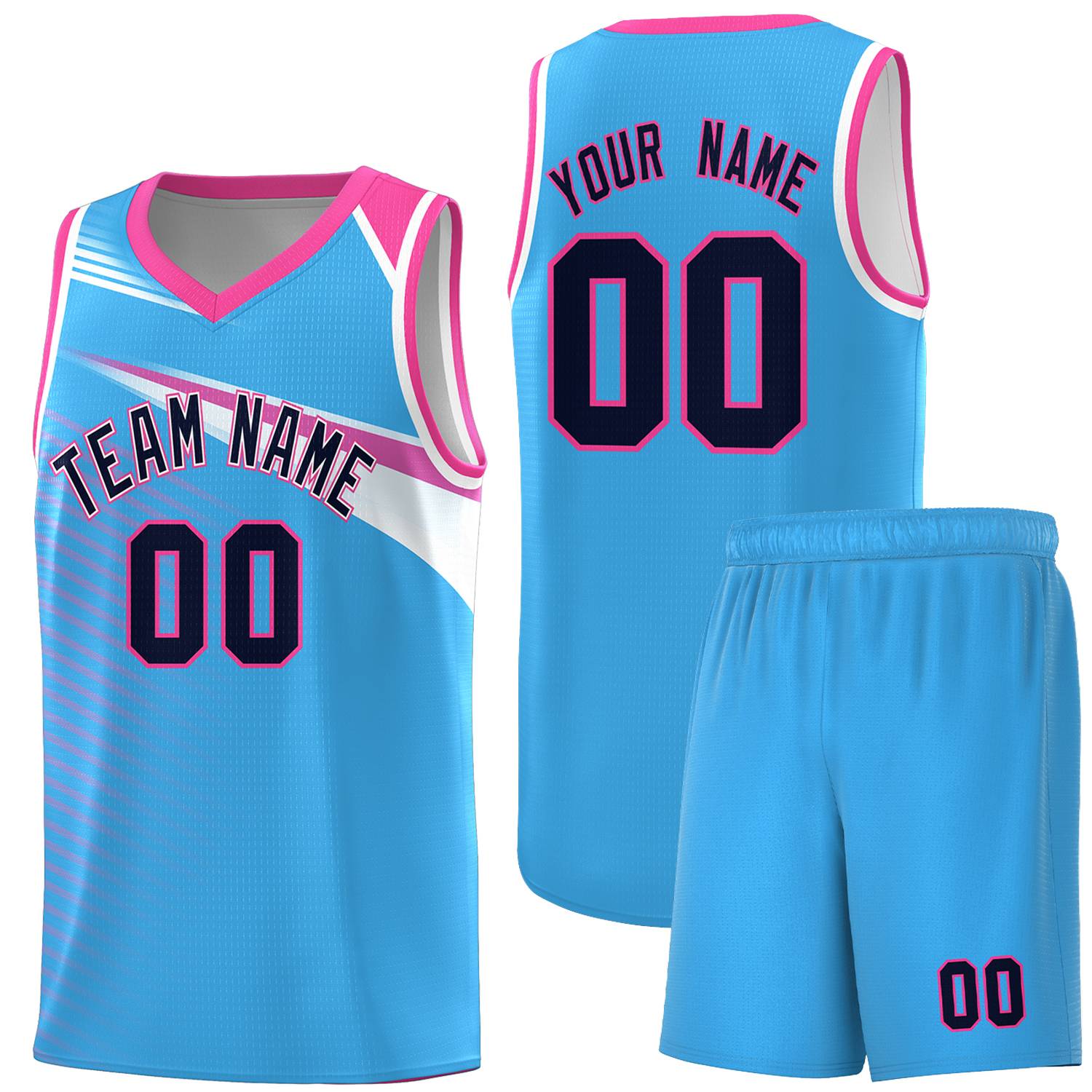 Custom Powder Blue Navy-White Chest Color Block Sports Uniform Basketball Jersey