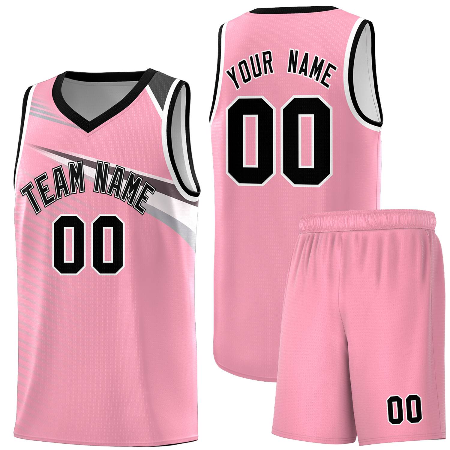 Custom Pink Black-White Chest Color Block Sports Uniform Basketball Jersey