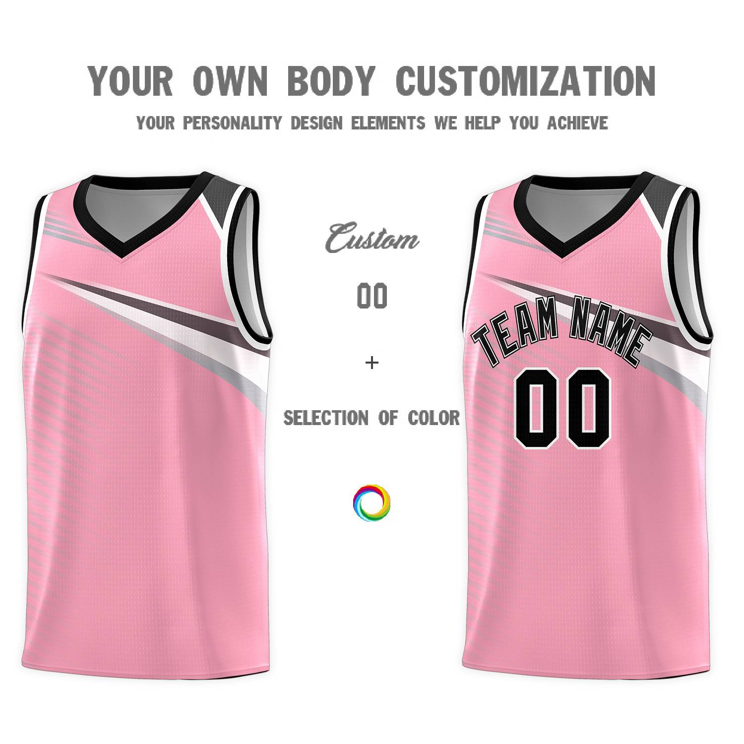 Custom Pink Black-White Chest Color Block Sports Uniform Basketball Jersey