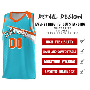 Custom Light Blue White-Orange Chest Color Block Sports Uniform Basketball Jersey