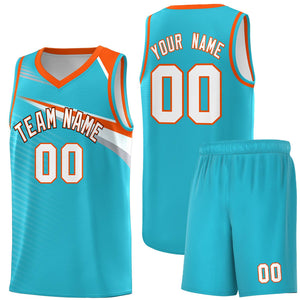 Custom Light Blue White-Orange Chest Color Block Sports Uniform Basketball Jersey