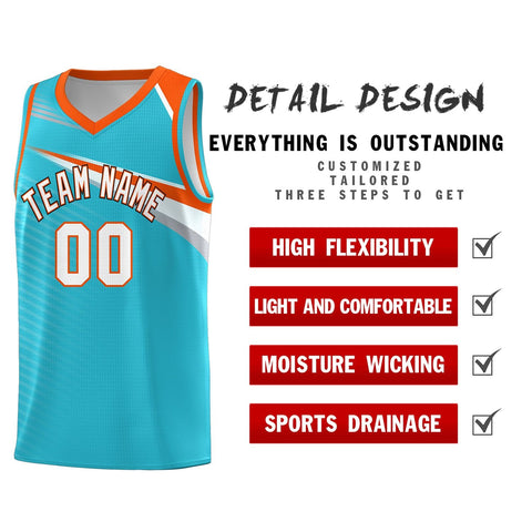 Custom Light Blue White-Orange Chest Color Block Sports Uniform Basketball Jersey